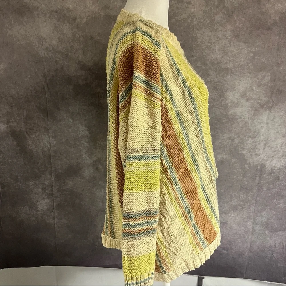 Hem & Thread Earthy Tones Striped Sweater L Boho Festival LIghtweight Textured - Picture 3 of 11